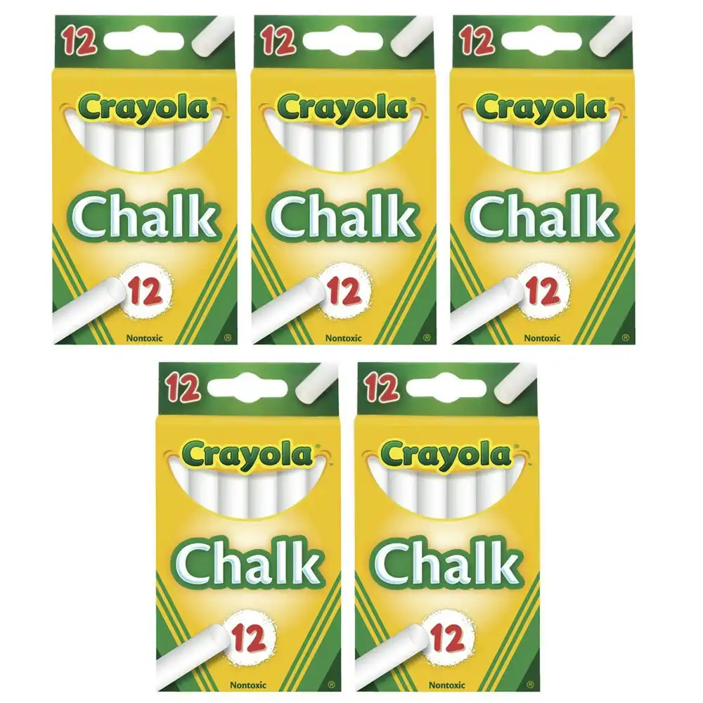 5x 12PK Crayola Chalk Sticks Drawing Art/Craft Draw School Kids/Children 4y+ WHT