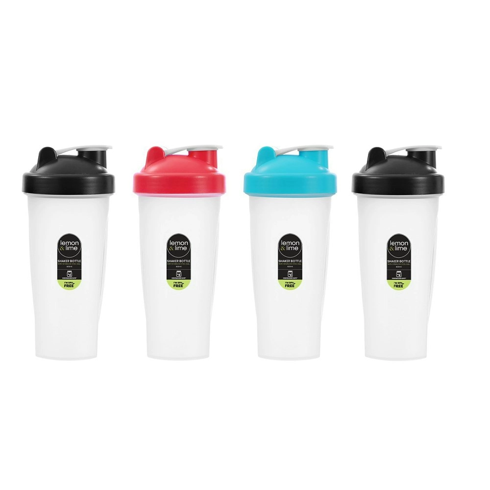 4x Lemon & Lime Protein Shaker Water 600ml Bottle w/ Stainless Steel Ball Assort