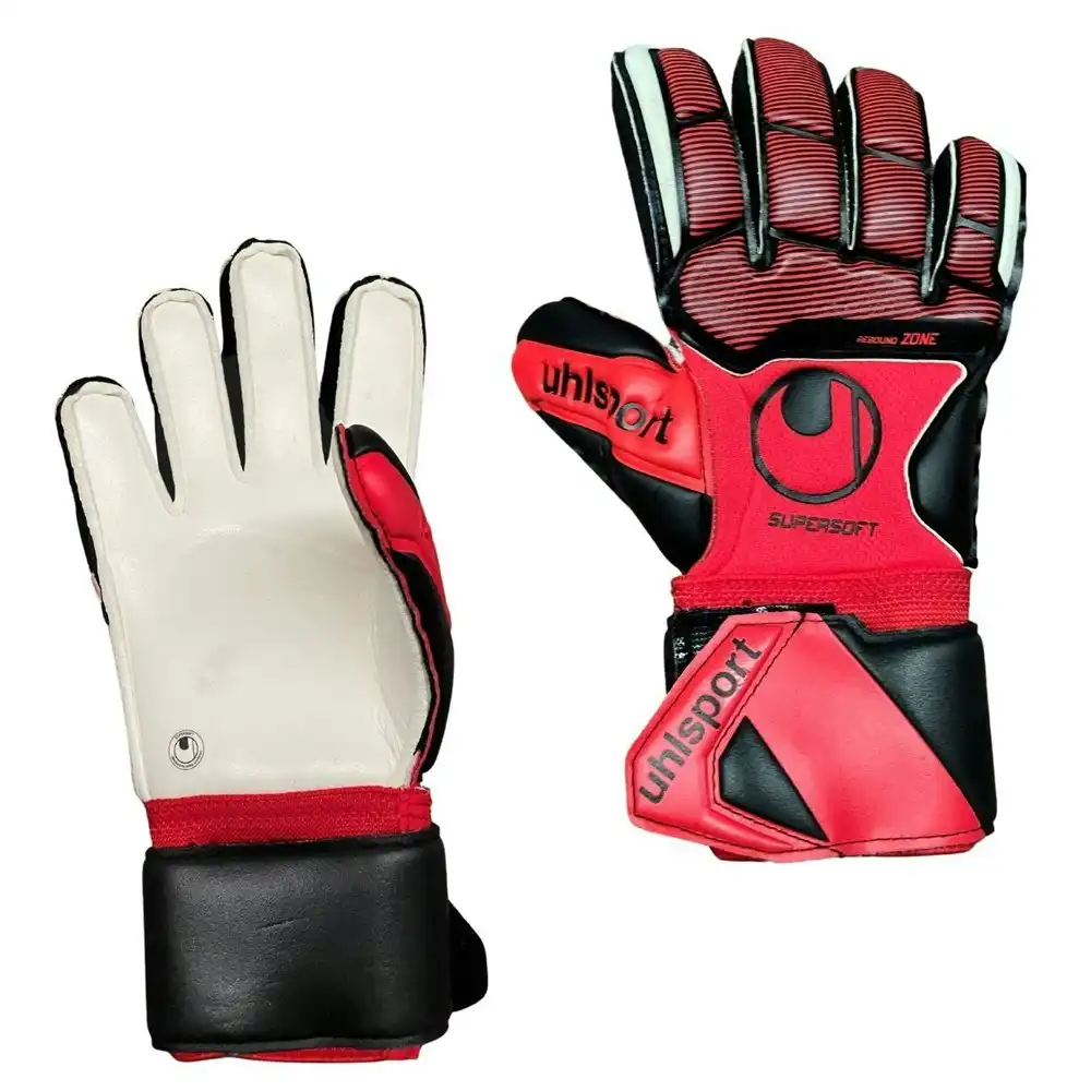 Uhlsport Pure Force Supersoft Size 8.5 Sports Soccer Gloves Pair Classic Cut Red