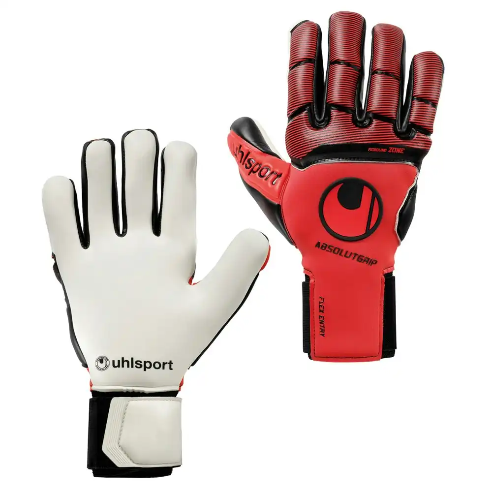 Uhlsport Pure Force Absolutgrip HN Size 8 Sports Soccer Gloves Pair w/ Strap Red