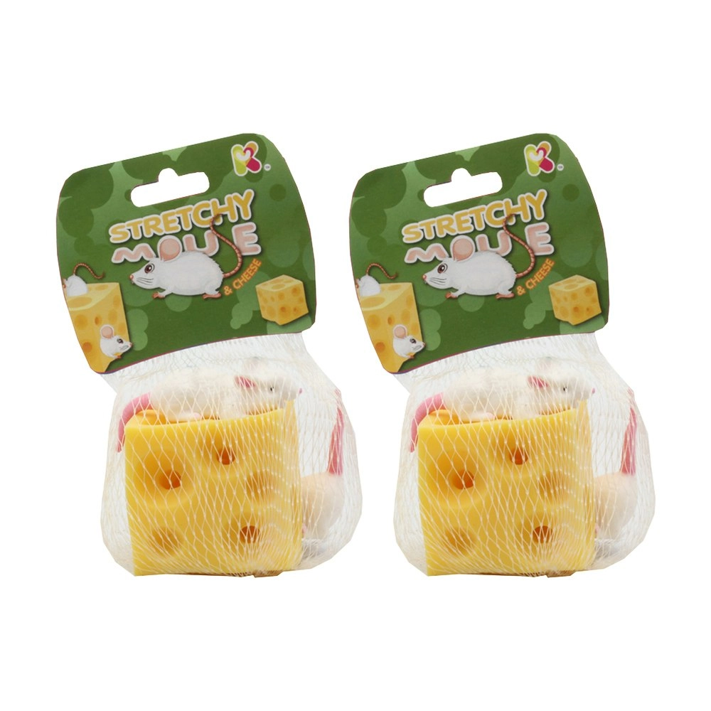 2x Fumfings Novelty Stretchy Mouse & Cheese Block 7cm Squeezy Toy Kids/Child 3y+