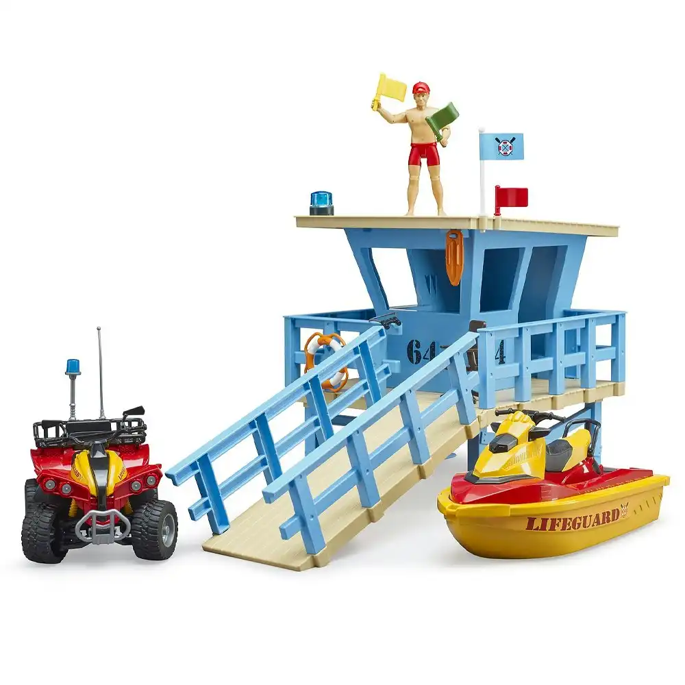 Bruder Bworld Life Guard Station w/ Quad and Personal Water Craft Kids Play Toy