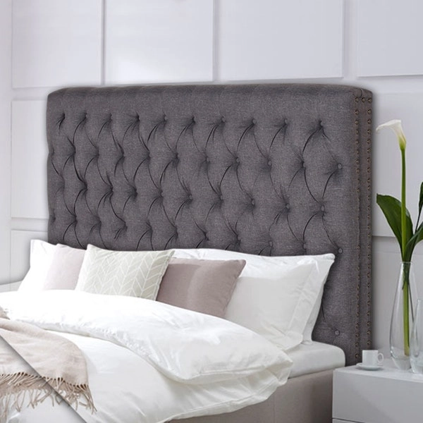 Bed Head Double Size French Provincial Headboard Upholsterd Fabric Charcoal