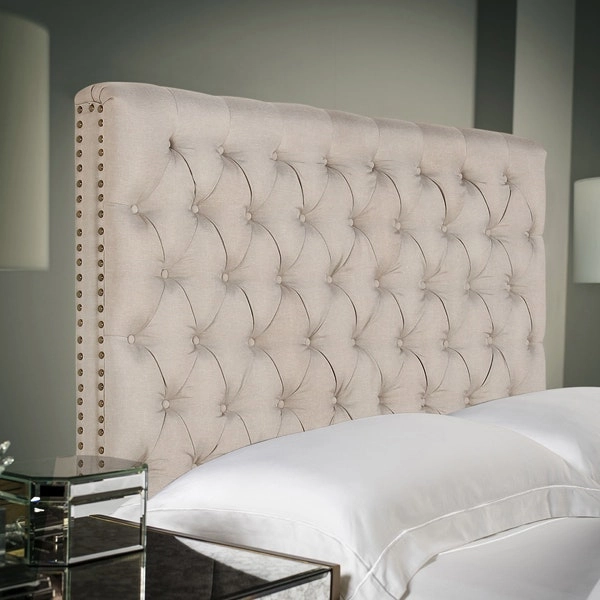 Bed Head Queen Size French Provincial Headboard Upholsterd Fabric Beige