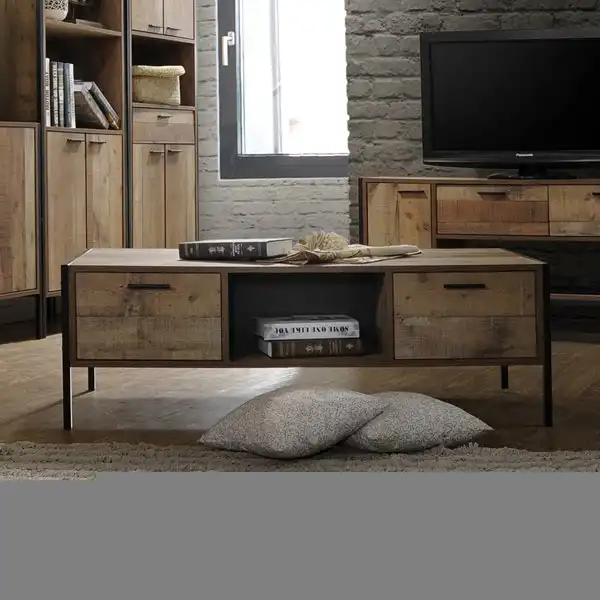 Coffee Table 2 Drawers Particle Board Storage in Oak Colour