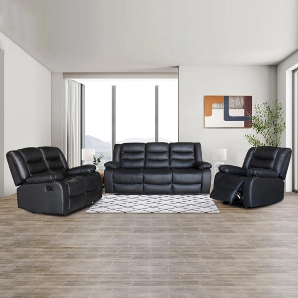 3+2+1 Seater Recliner Sofa In Faux Leather Lounge Couch in Black