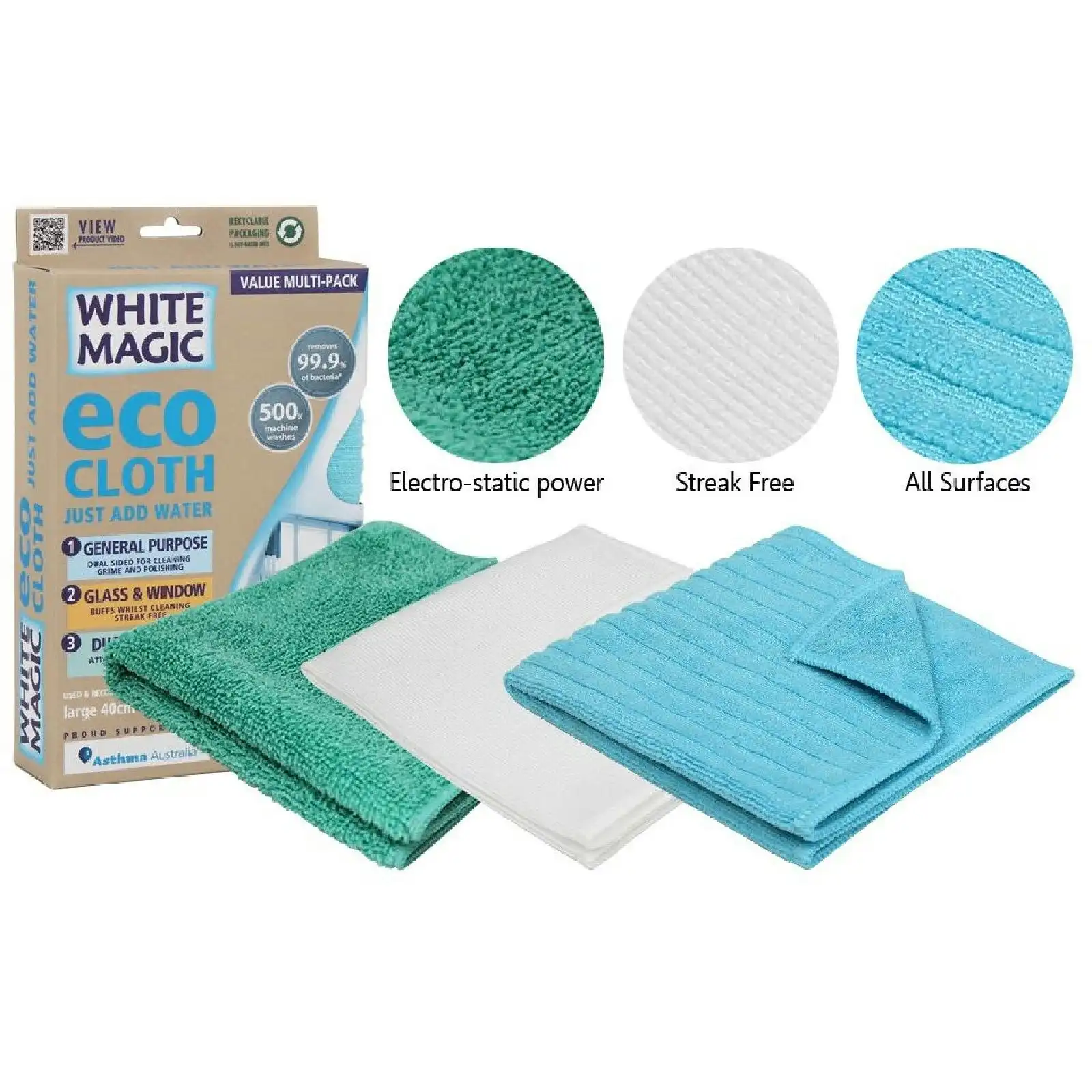 White Magic ECO CLOTH PACK OF 3 VALUE MULTI PACK 40 x 40cm