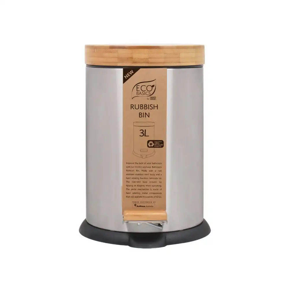 White Magic Eco Basics 3l Bamboo & Stainless Steel Rubbish Bin