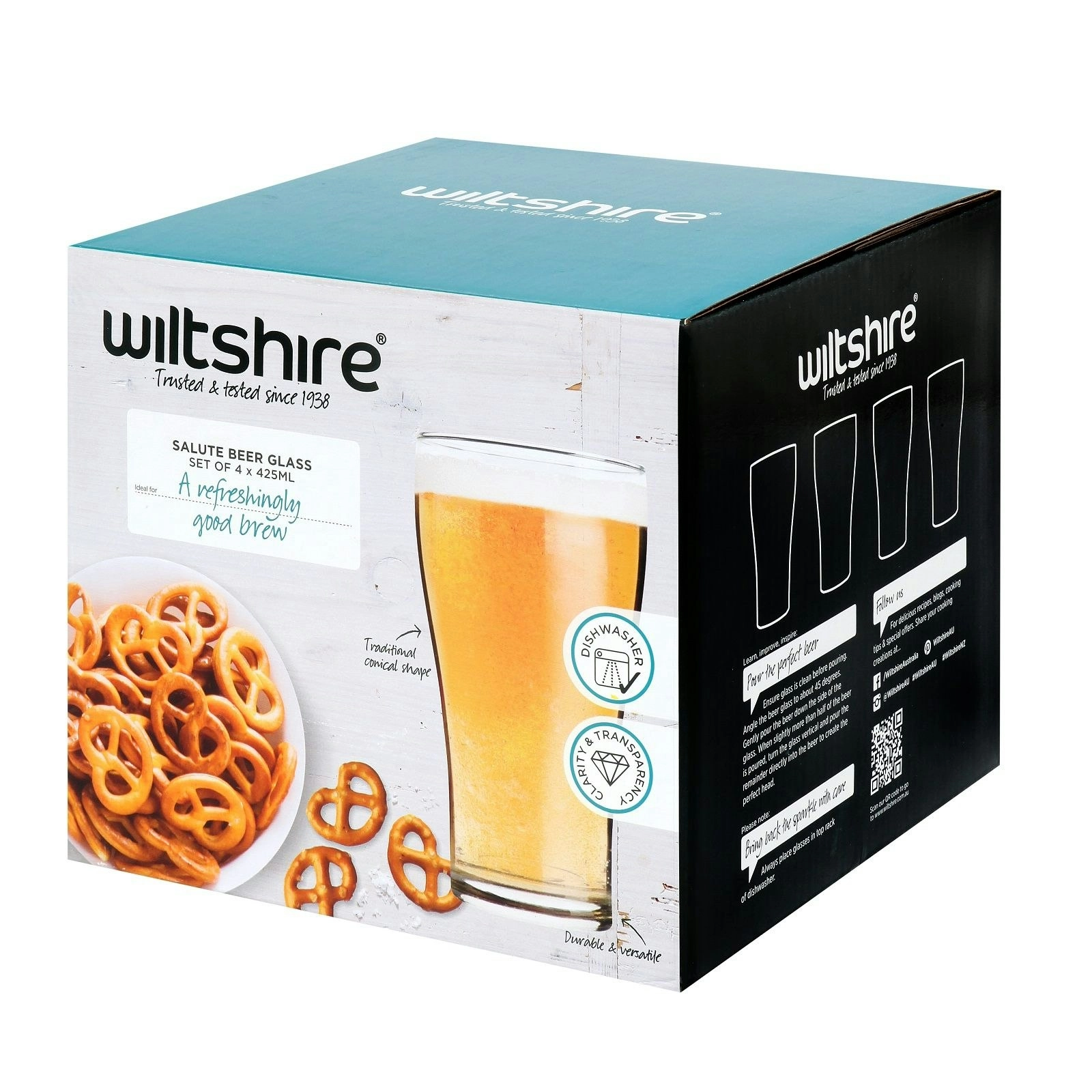 Wiltshire SALUTE BEER GLASSES 425ml SET OF 4