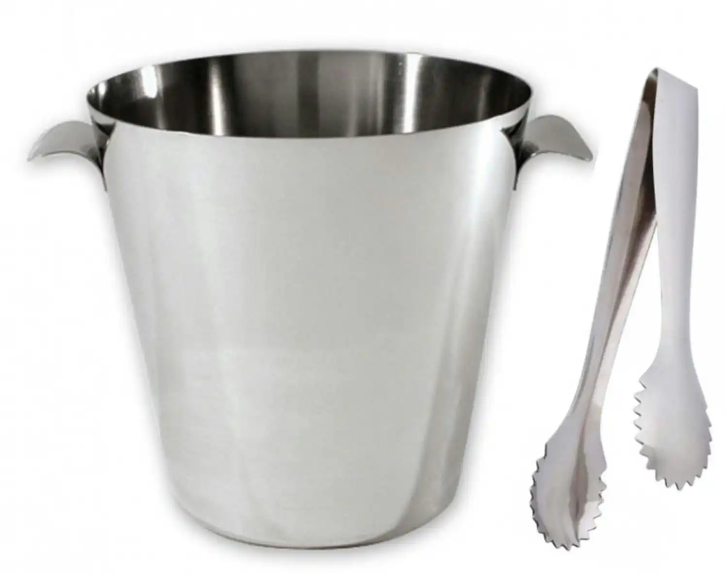 Stainless Steel Wine Bucket + Ice Tongs