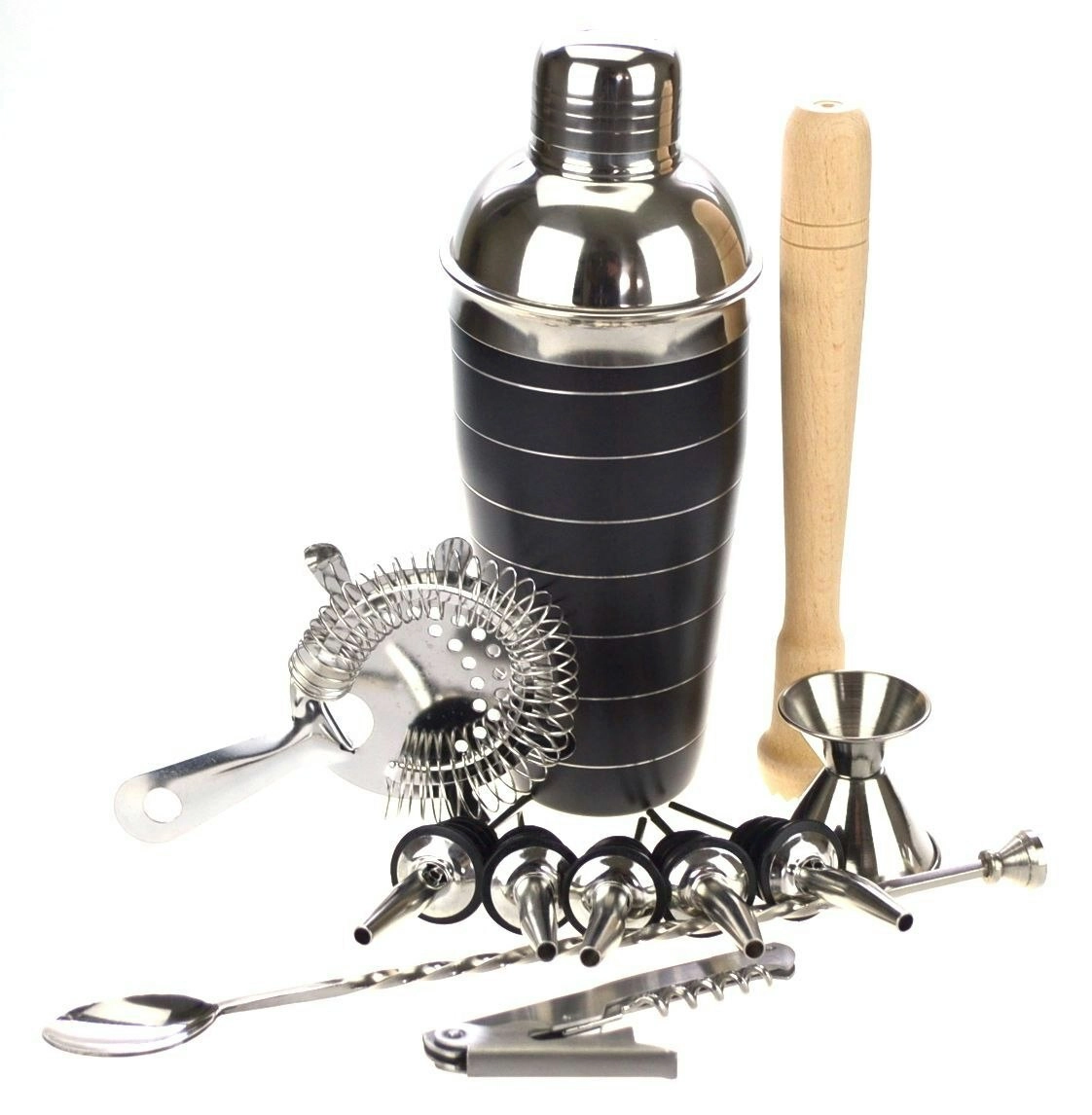 10 Piece Black Cocktail Shaker Set With Waiters Friend