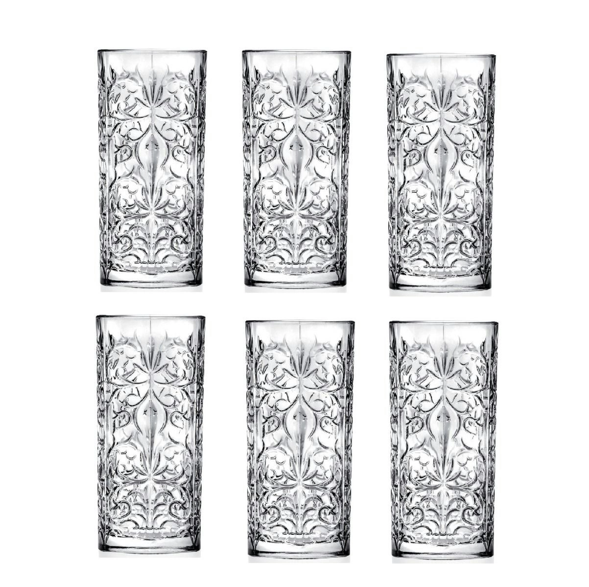 RCR MIXOLOGY TATTOO HIGHBALL CRYSTAL TUMBLERS SET 6 - 368ml