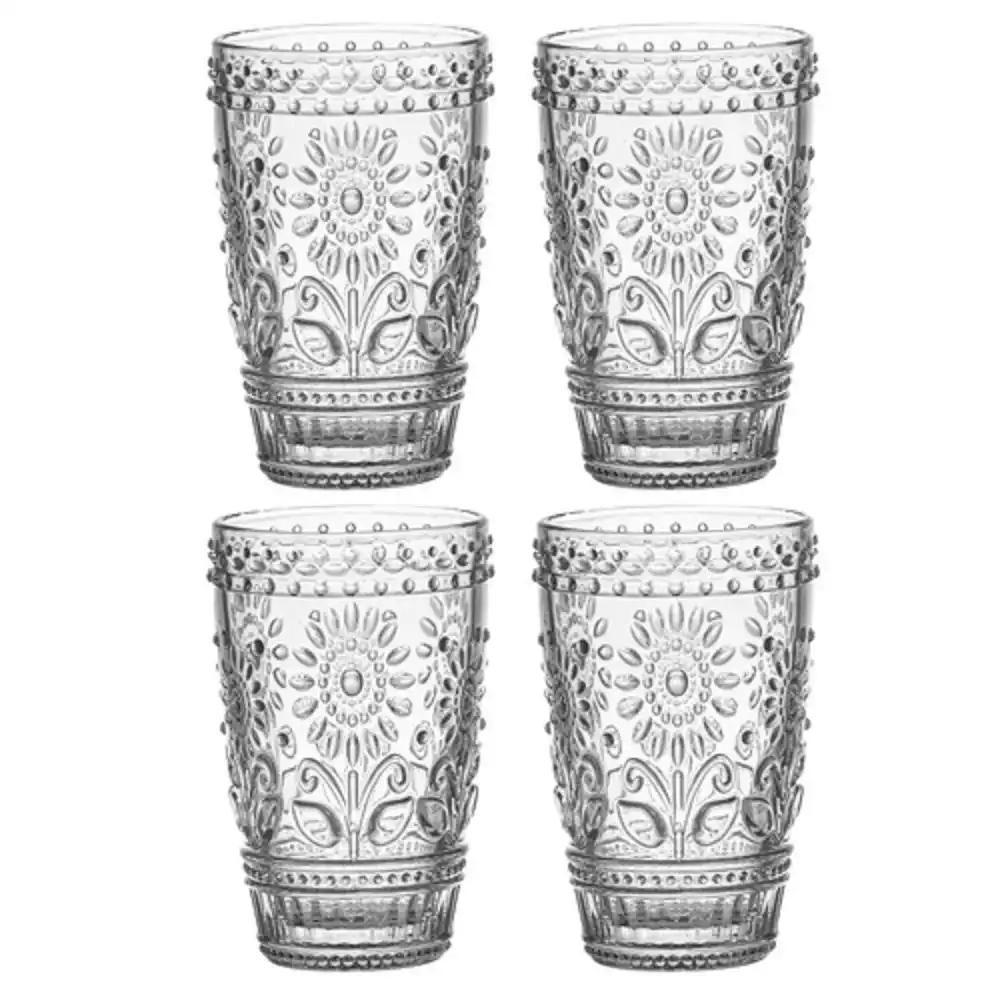 Ladelle SUNFLOWER GLASS HIGHBALL TUMBLER 350ml SET OF 4 - CLEAR