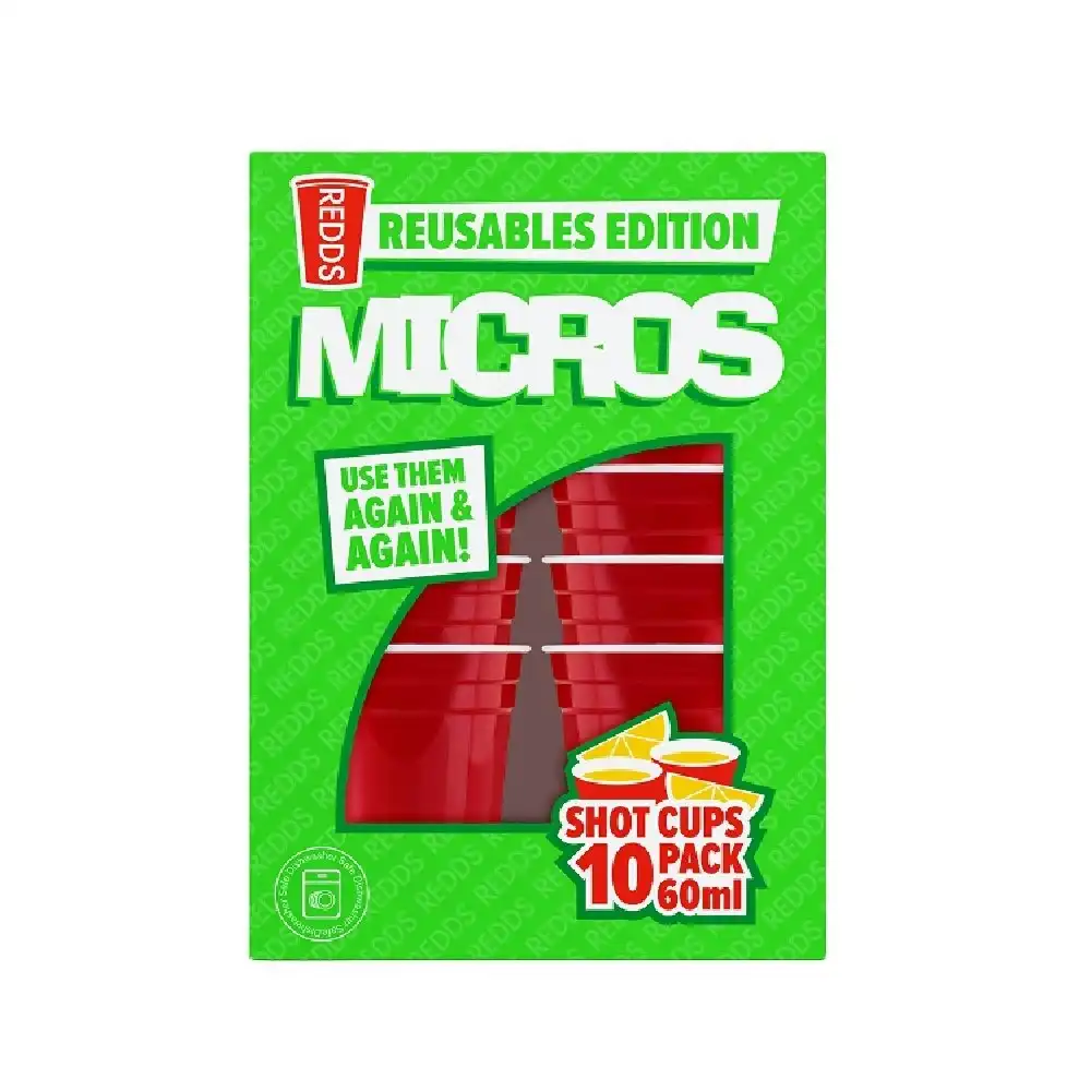 Redds REUSABLE PACK 10 RED SHOT CUPS 60ml