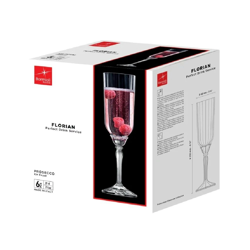 Bormioli Rocco FLORIAN PROSECCO GLASS 210ml - SET OF 6