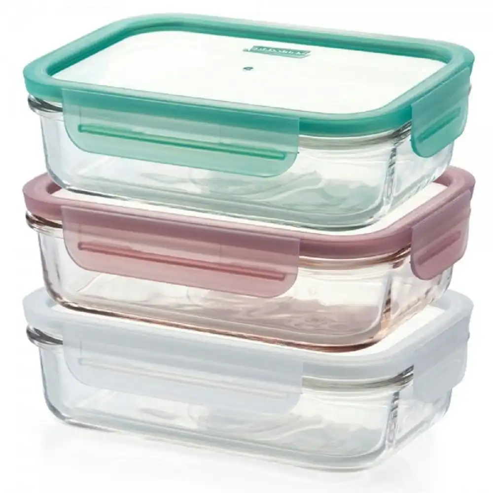 Glasslock 3 PIECE RECTANGLE FOOD CONTAINER SET WITH LIDS 400ml