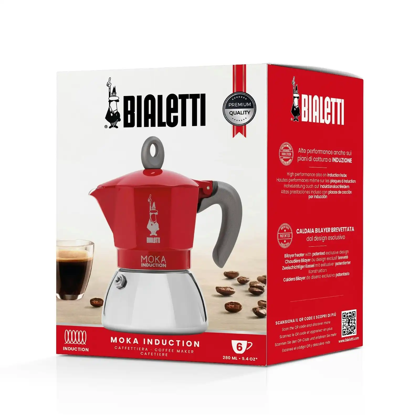 Bialetti Moka 6 Cup Induction Espresso Maker   Red