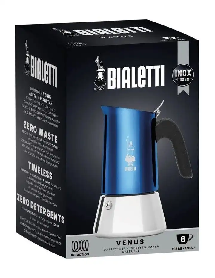 Bialetti Venus 6 Cup Stainless Steel Espresso Maker   Blue