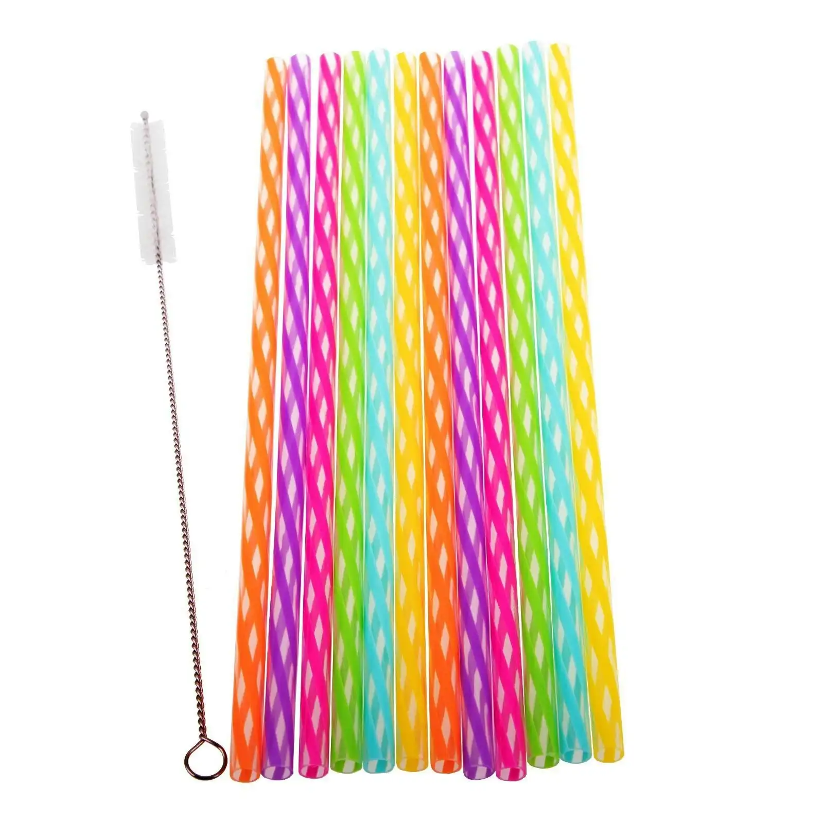 Appetito Set 24 Reusable Rainbow Party Straws + Cleaning Brush