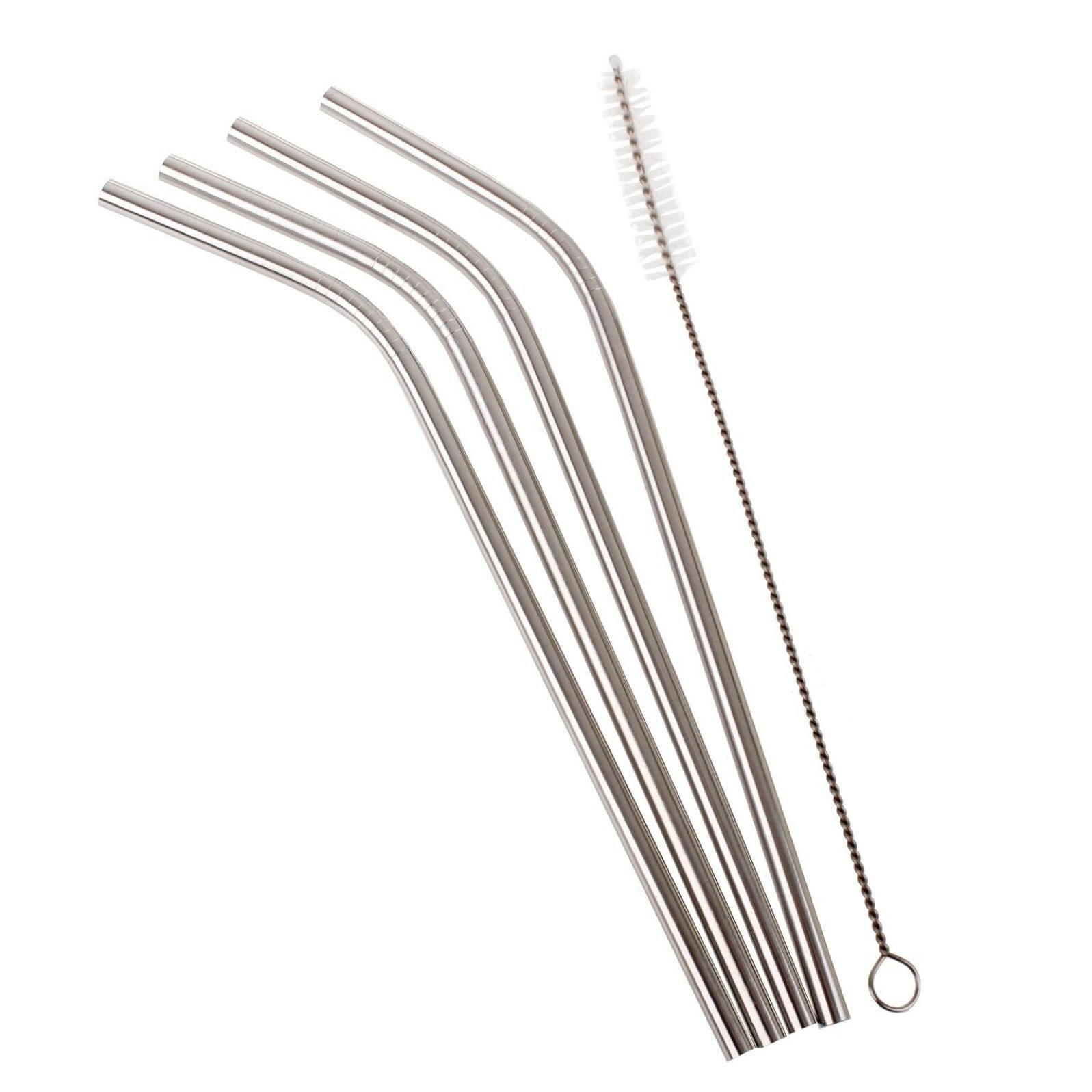 Appetito Set 4 Bent Stainless Steel Straws + Cleaning Brush