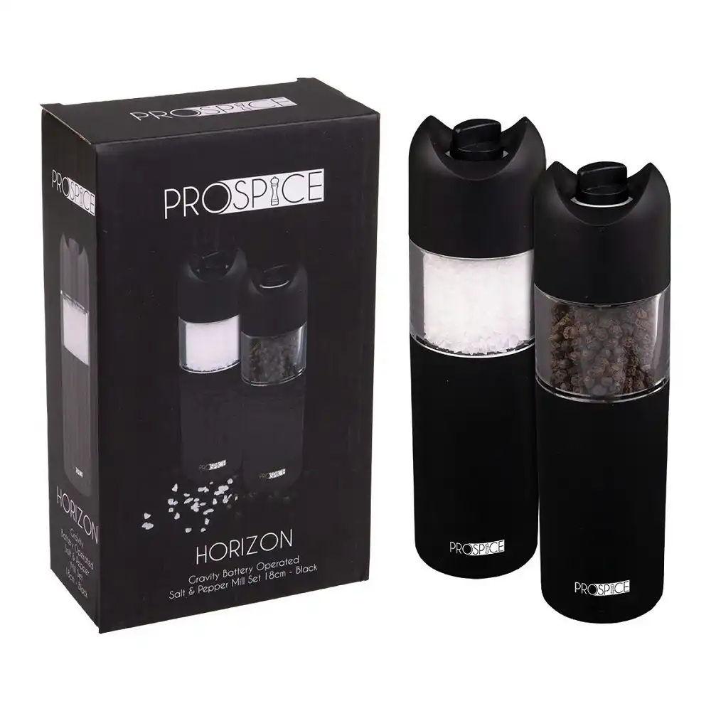 Prospice HORIZON GRAVITY BATTERY OPERATED SALT & PEPPER MILL SET 18cm - BLACK