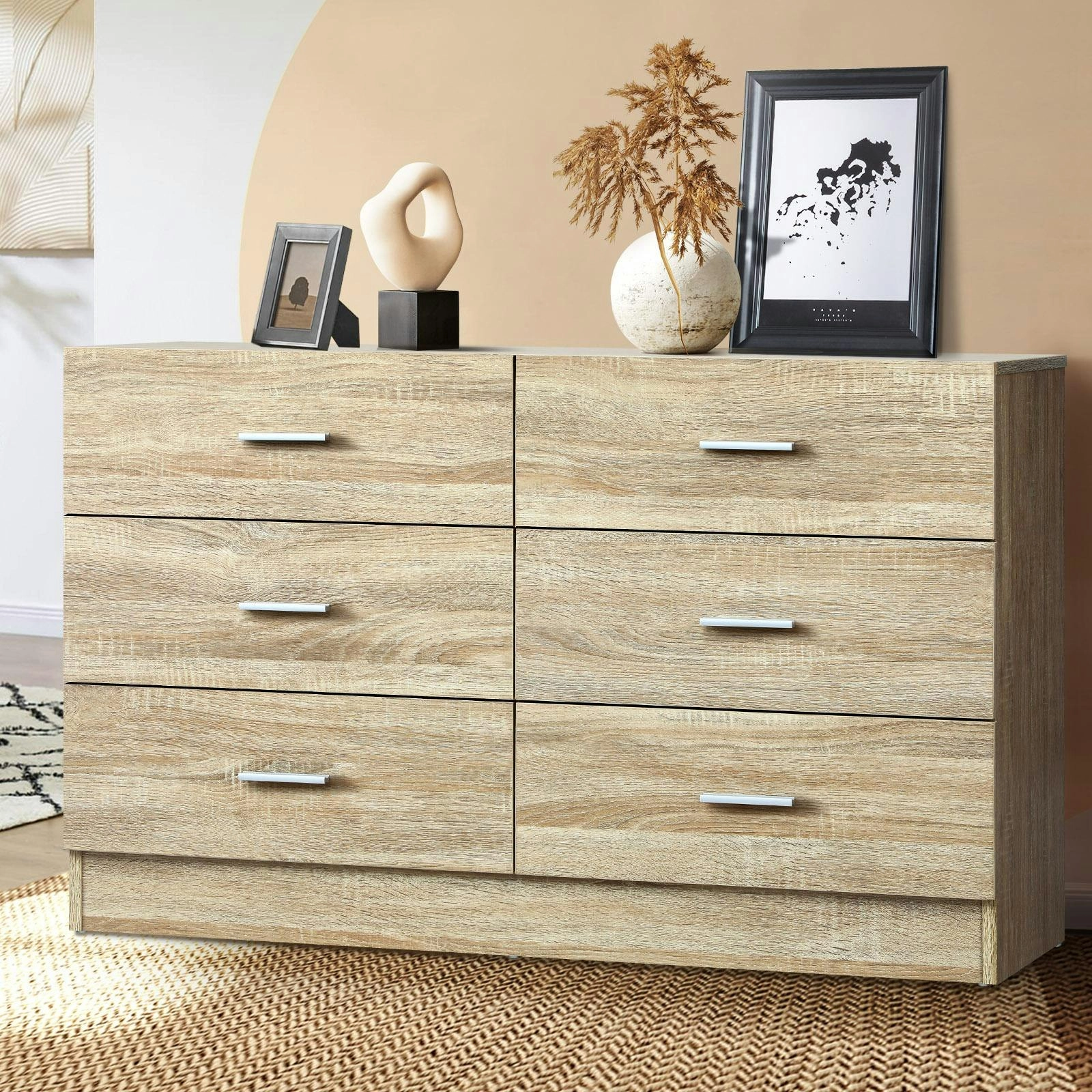 Oikiture 6 Chest of Drawers Tallboy Dresser Table Lowboy Storage Cabinet Wood