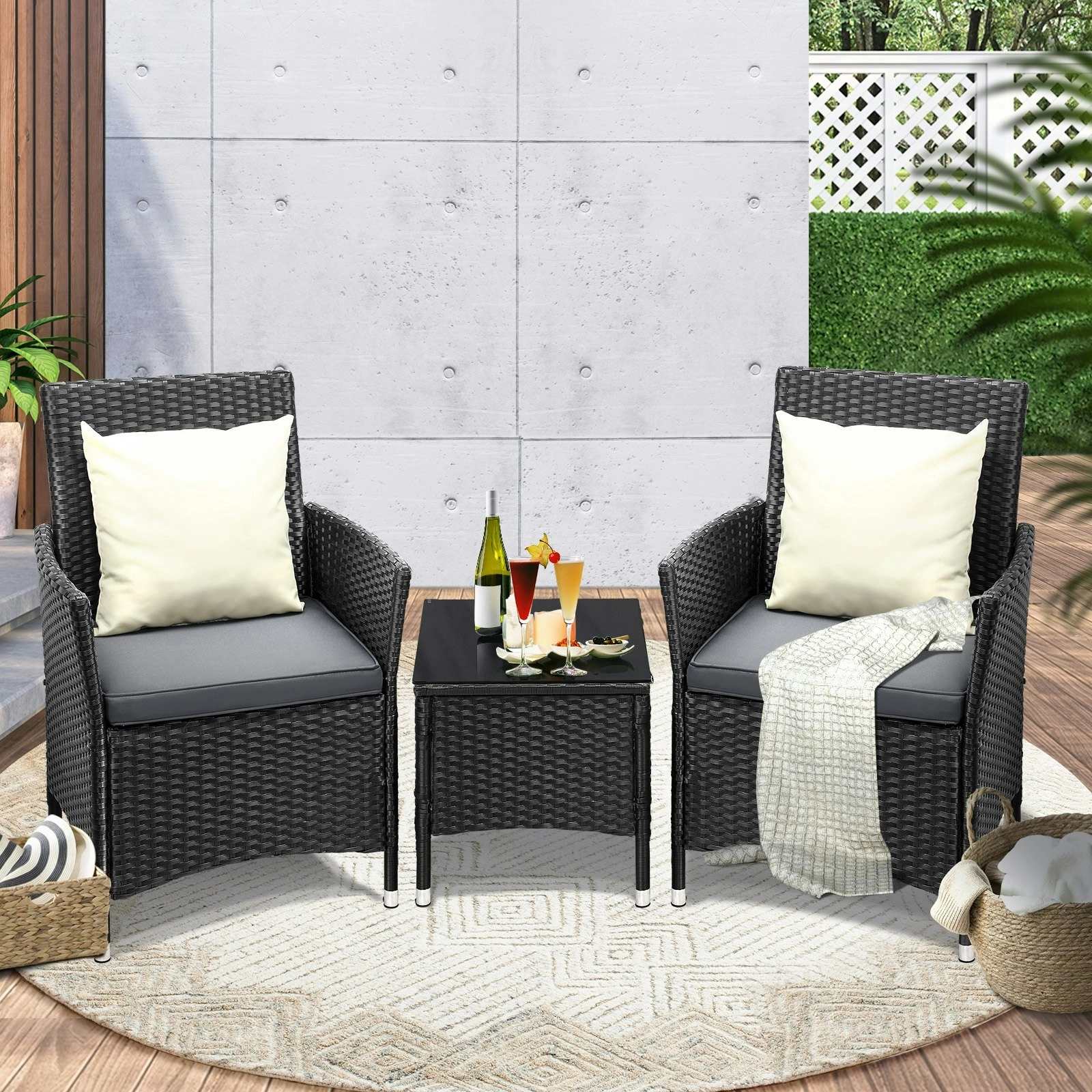 Livsip Outdoor Furniture 3 Piece Wicker Bistro Set Patio Chairs Table Garden