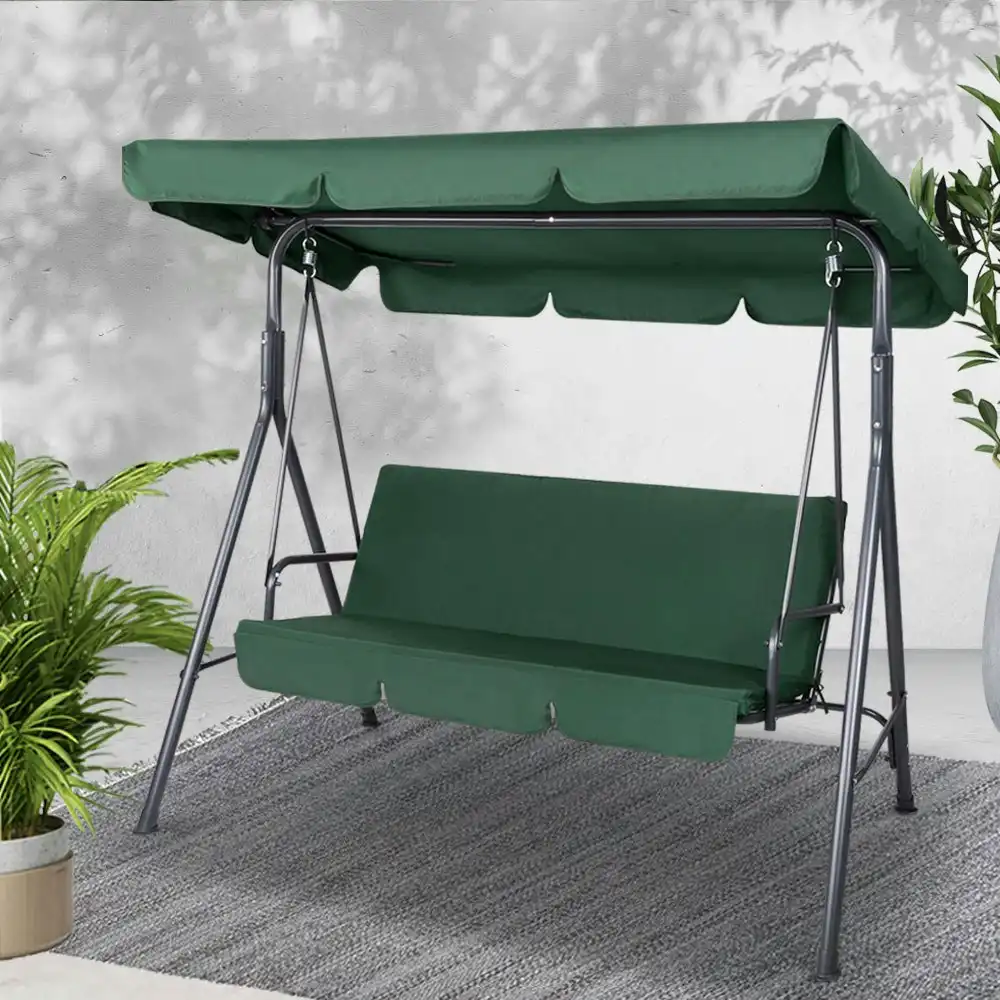 Gardeon Outdoor Swing Chair Garden Bench Furniture Canopy 3 Seater Green