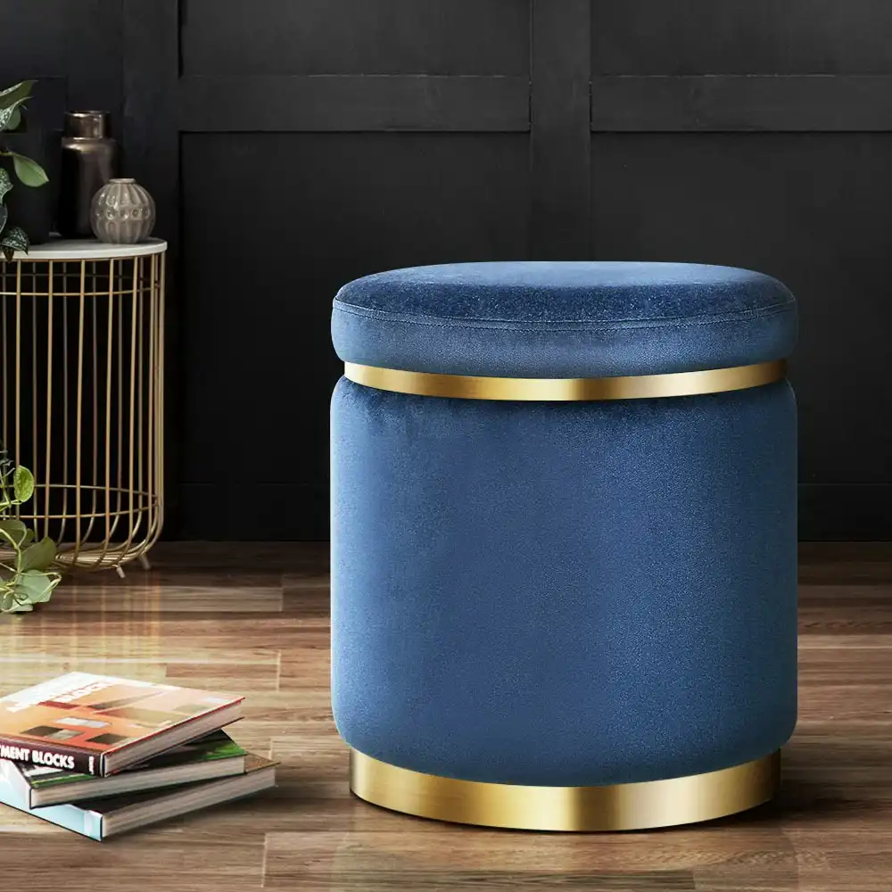 Artiss Ottoman Foot Stool Round Velvet Navy