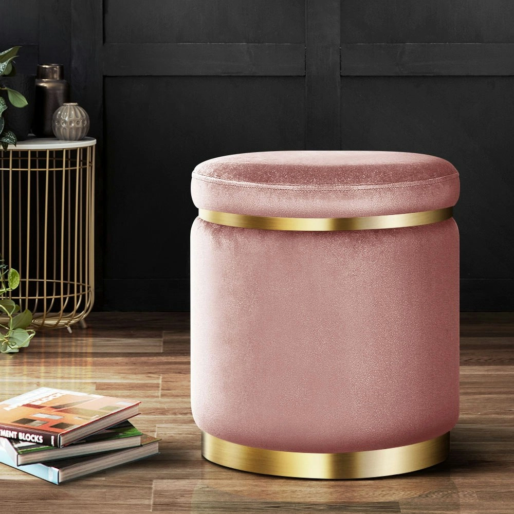 Artiss Ottoman Foot Stool Round Velvet Pink