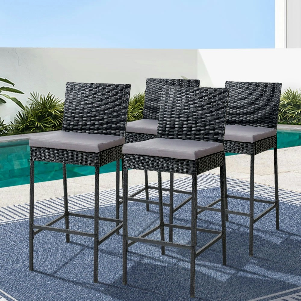 Gardeon 4-Piece Outdoor Bar Stools Dining Chair Bar Stools Rattan Furniture