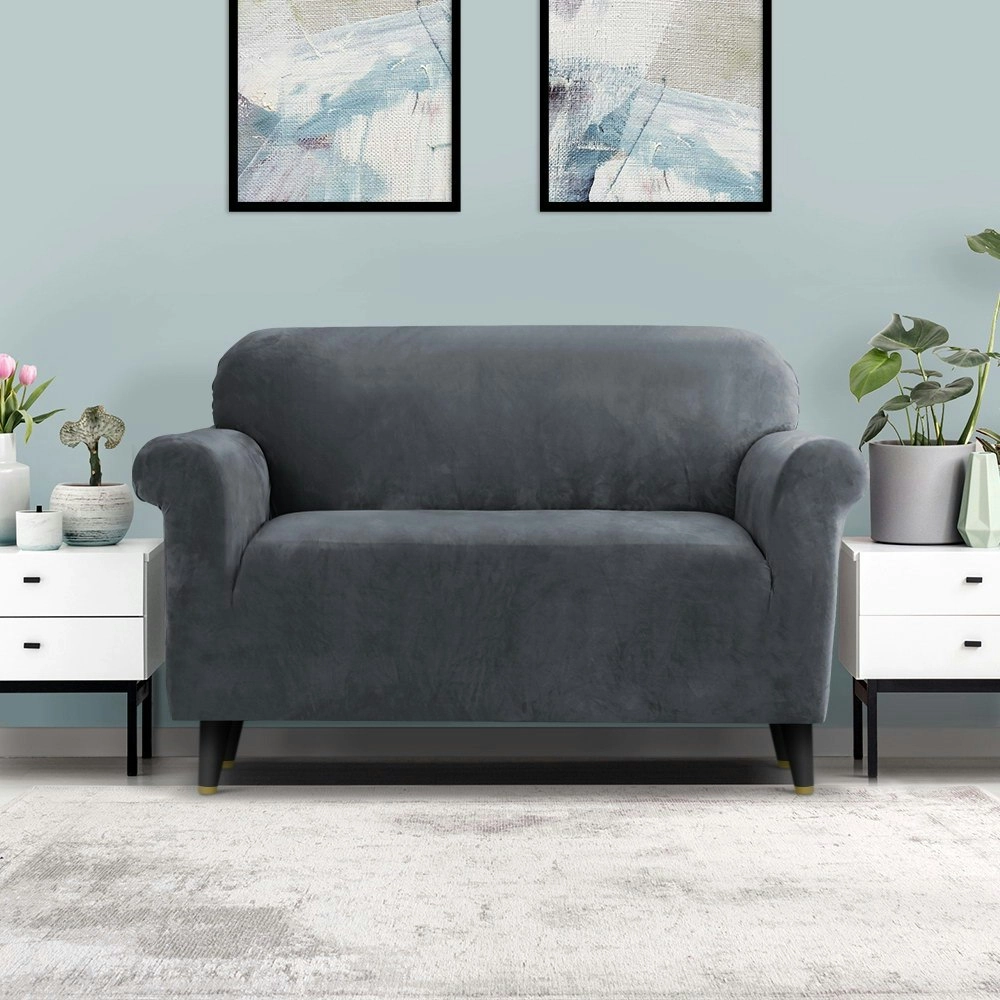 Artiss Sofa Cover Couch Covers 2 Seater Velvet Grey