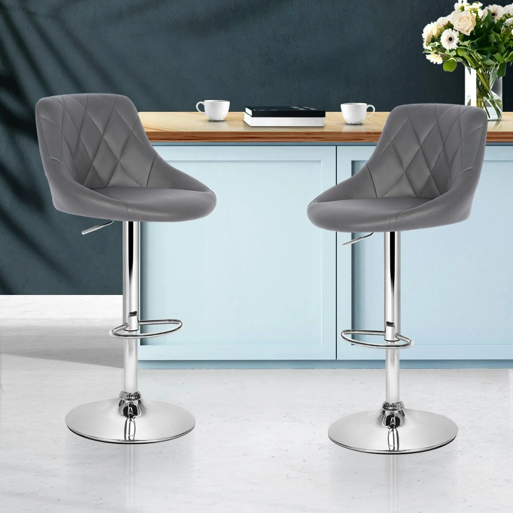 Artiss 2x Bar Stools Leather Padded Gas Lift Grey