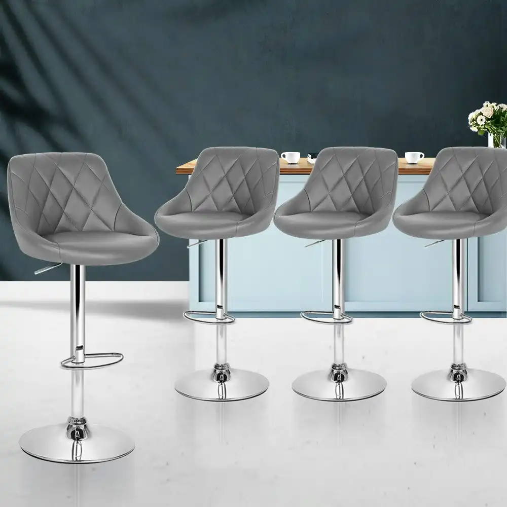 Artiss 4x Bar Stools Leather Padded Gas Lift Grey