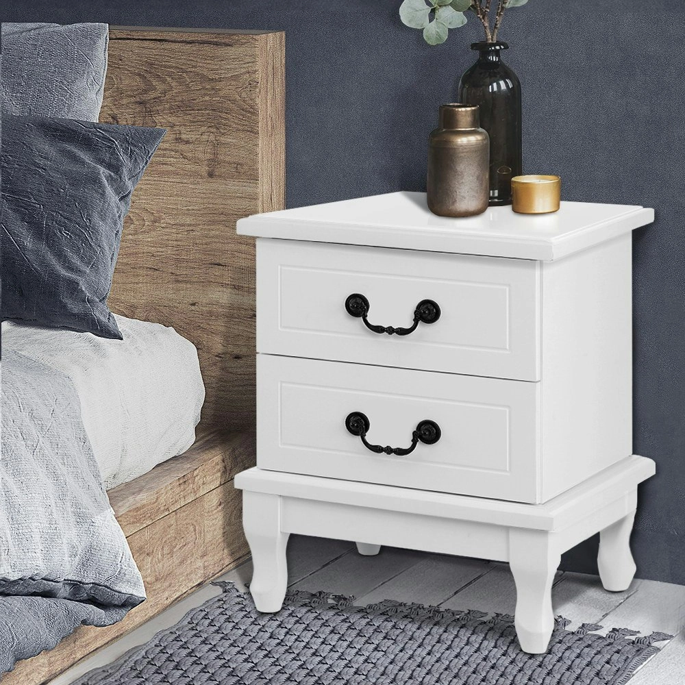 Artiss Bedside Table 2 Drawers - KUBI White