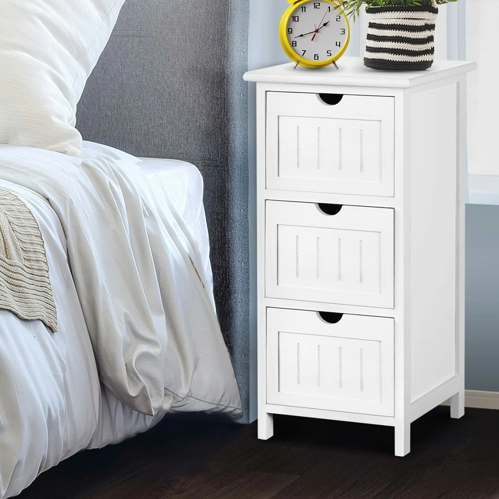 Artiss Bedside Table Bathroom Storage Cabinet 3 Drawers White