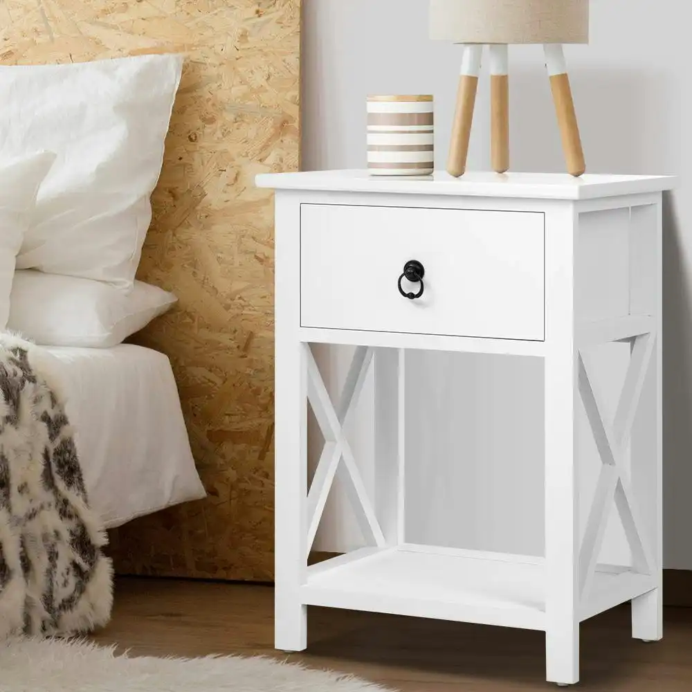 Artiss 2 X Bedside Table 1 Drawer with Shelf - EMMA White