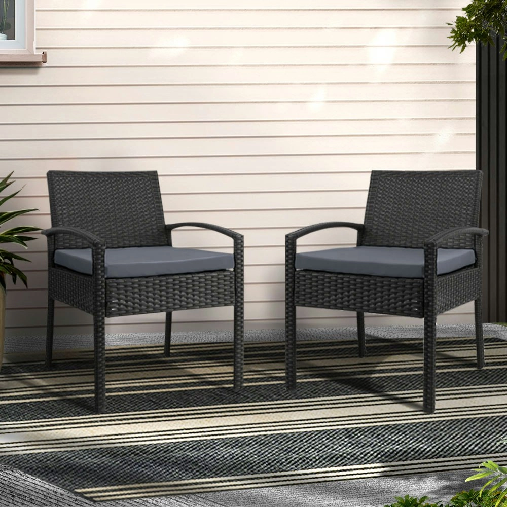 Gardeon 2PC Outdoor Dining Chairs Patio Furniture Rattan Lounge Chair Cushion Felix