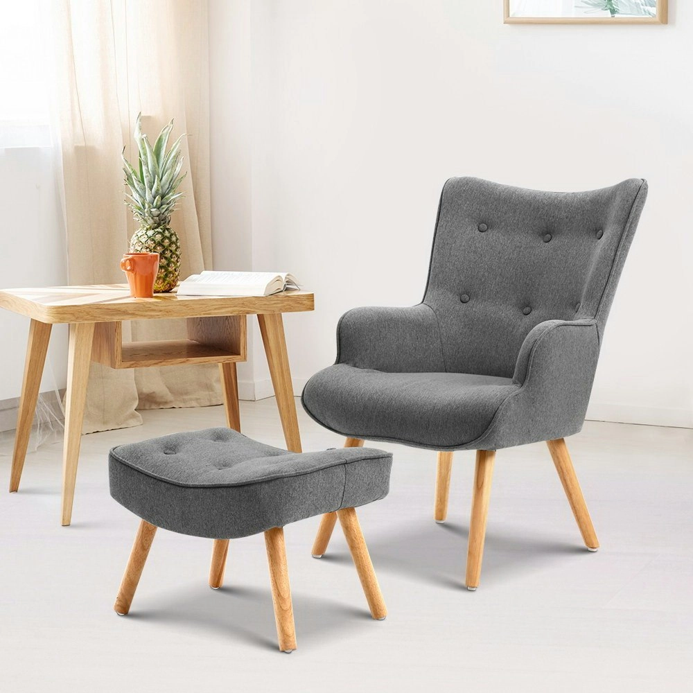 Artiss Armchair Set with Ottoman Grey Lansar