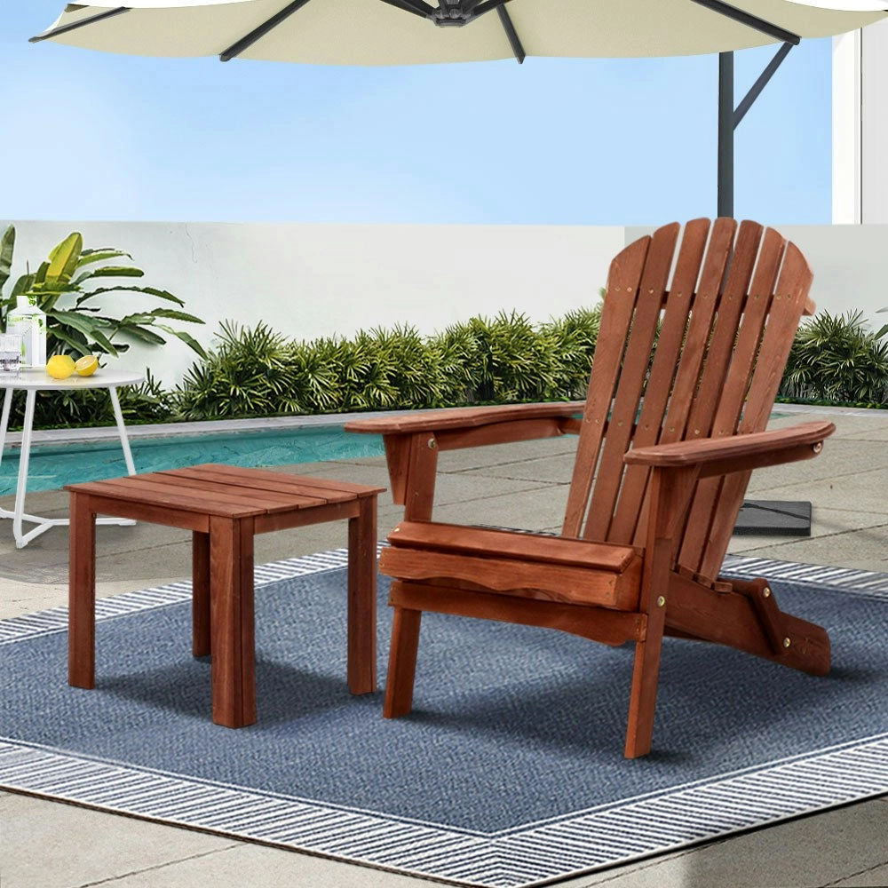 Gardeon Adirondack Outdoor Wooden Foldable Beach Chair Patio Furniture Brown