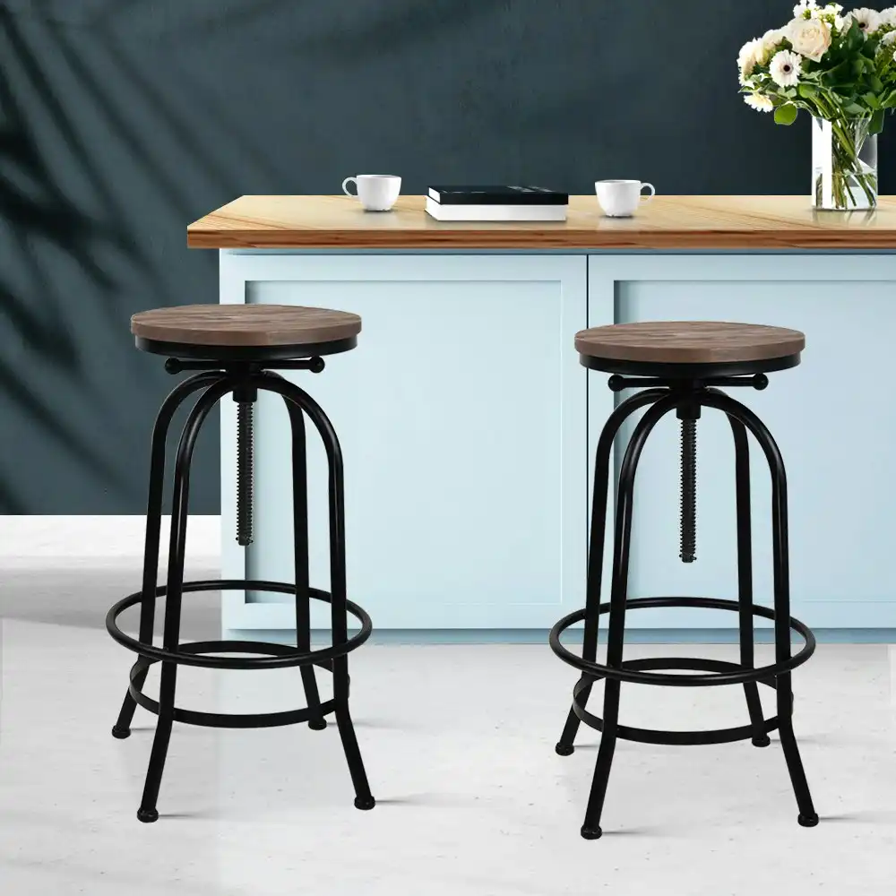 Artiss 2x Bar Stools Adjustable Wood Chairs