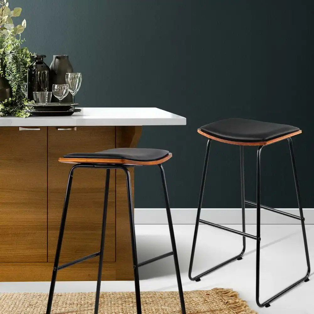 Artiss 2x Bar Stools Leather Padded Metal