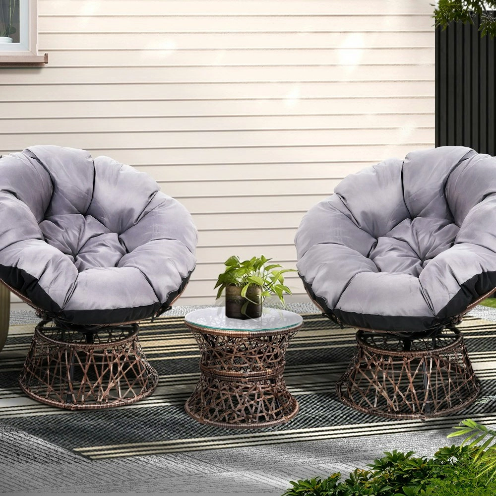 Gardeon Outdoor Lounge Setting Furniture Wicker Papasan Chairs Table Patio Brown