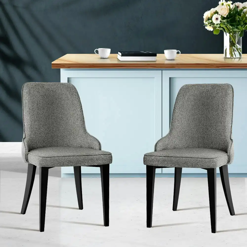 Artiss Dining Chairs Set of 2 Linen Fabric Grey