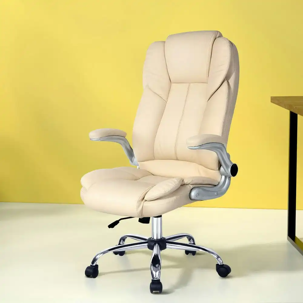 Artiss Executive Office Chair Leather Tilt Beige