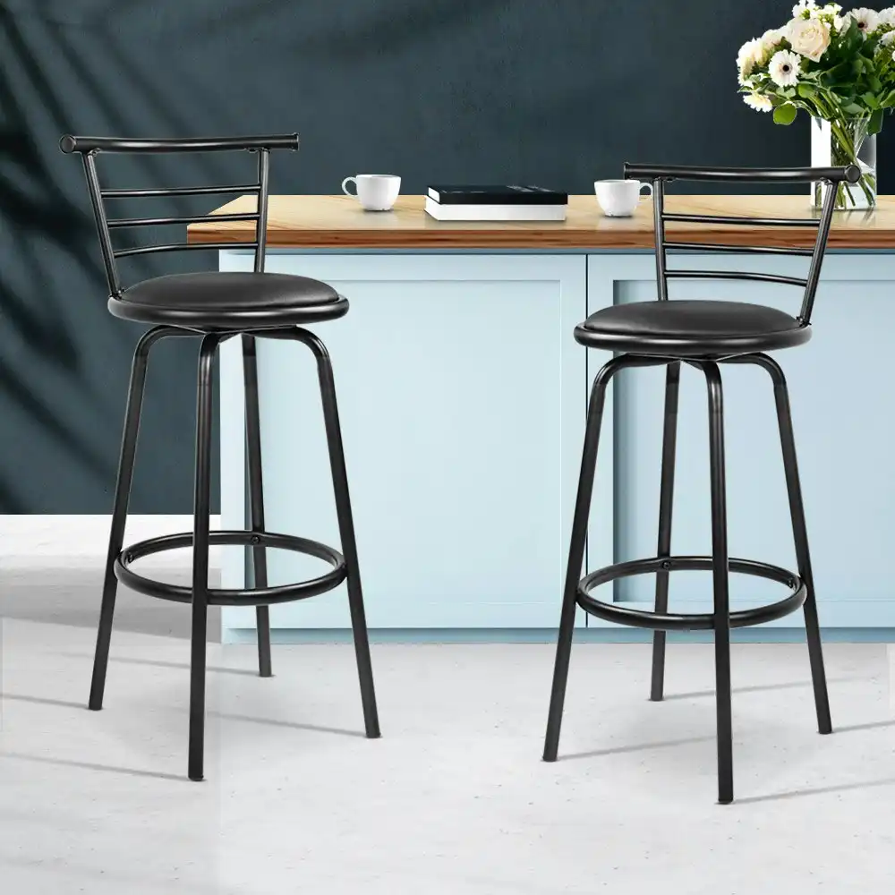 Artiss 2x Bar Stools Swivel Leather Padded Metal