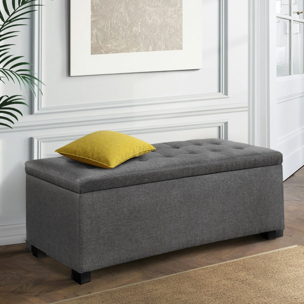 Artiss Storage Ottoman Blanket Box 97cm Linen Grey