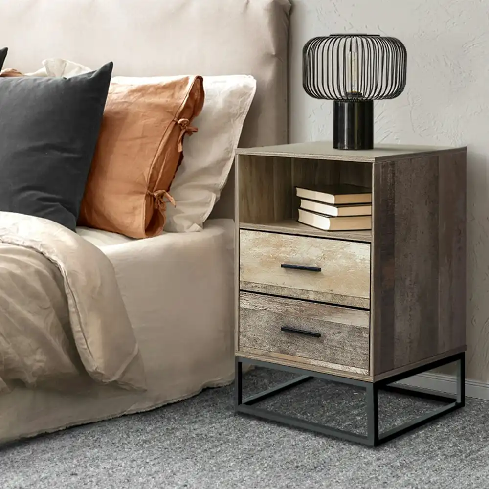 Artiss Bedside Table 2 Drawers with Shelf - BADAN