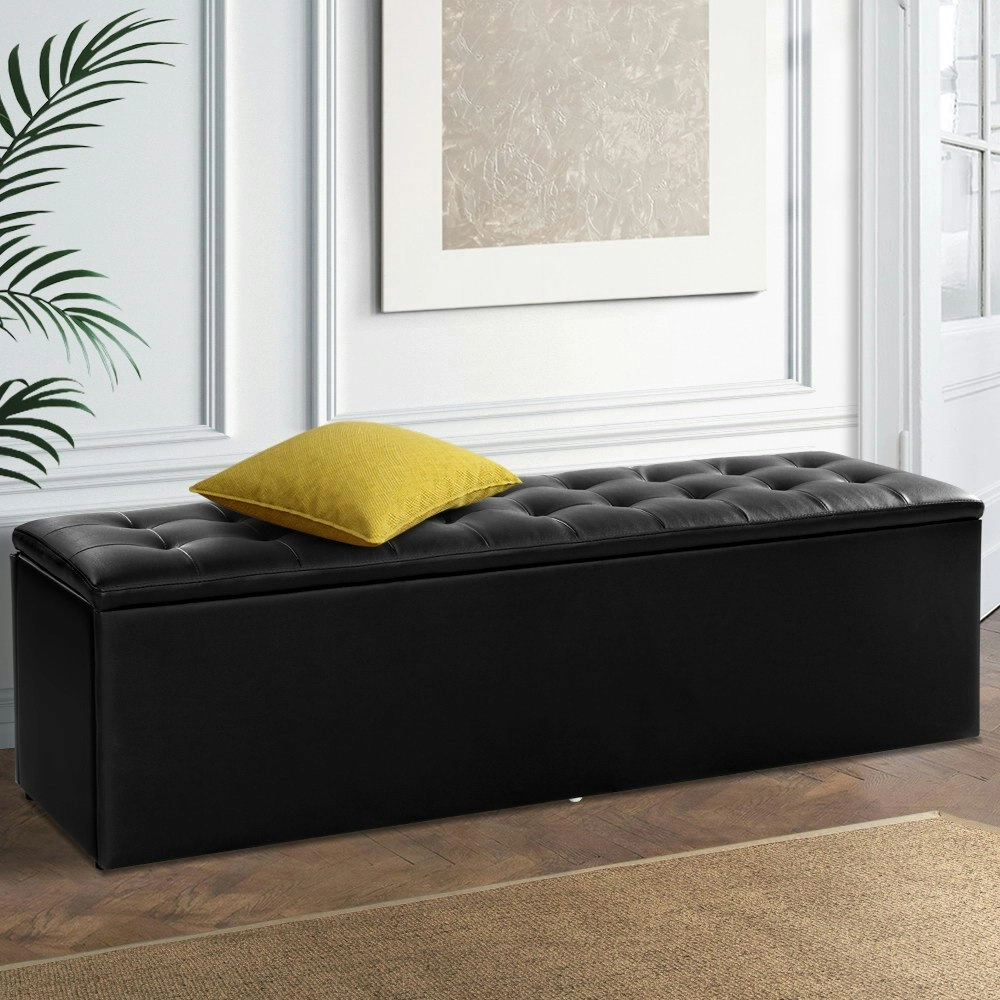 Artiss Storage Ottoman Blanket Box 140cm Leather Black