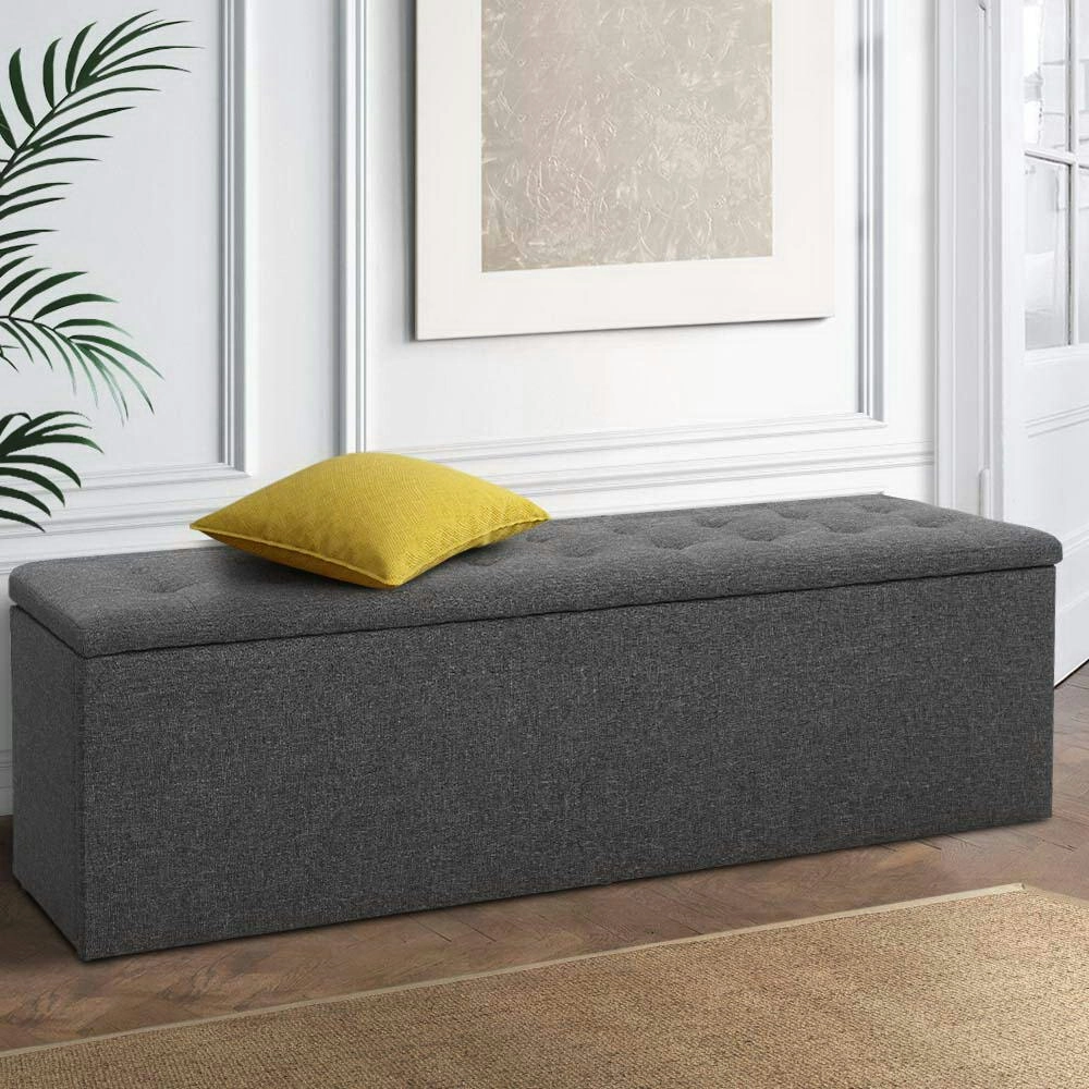 Artiss Storage Ottoman Blanket Box 140cm Linen Dark Grey